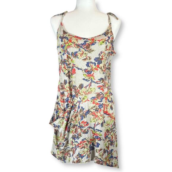 Hurley Y2K Surfer Asymmetric Floral Print Tie Strap Pocket Slip Mini Dress Sz M - Picture 1 of 8